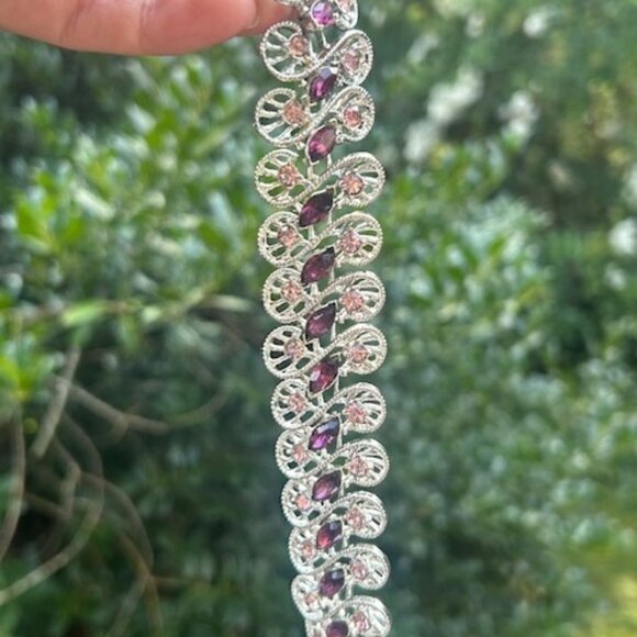 DODDS Purple Rhinestone Silver Link Statement BRACELET - Picture 2 of 7